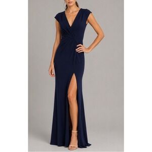 NEW‎ IEENA Mac Duggal Alluring Column Evening Blue V-Neck Maxi Gown Dress 26504